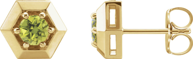 14K Gold Natural Peridot Round 3-Prong Geometric Earrings - Yellow Gold