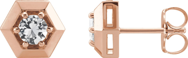 14K Gold Natural White Sapphire Round 3-Prong Geometric Earrings - Rose Gold