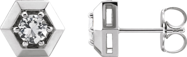 Platinum Natural White Sapphire Round 3-Prong Geometric Earrings