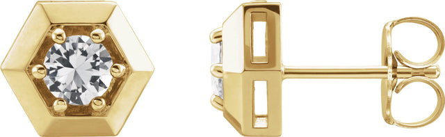 14K Gold Natural White Sapphire Round 3-Prong Geometric Earrings - Yellow Gold