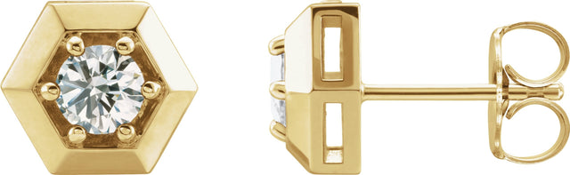 14K Gold Natural Diamond Round 3-Prong Geometric Earrings – 4mm Stones - Yellow Gold