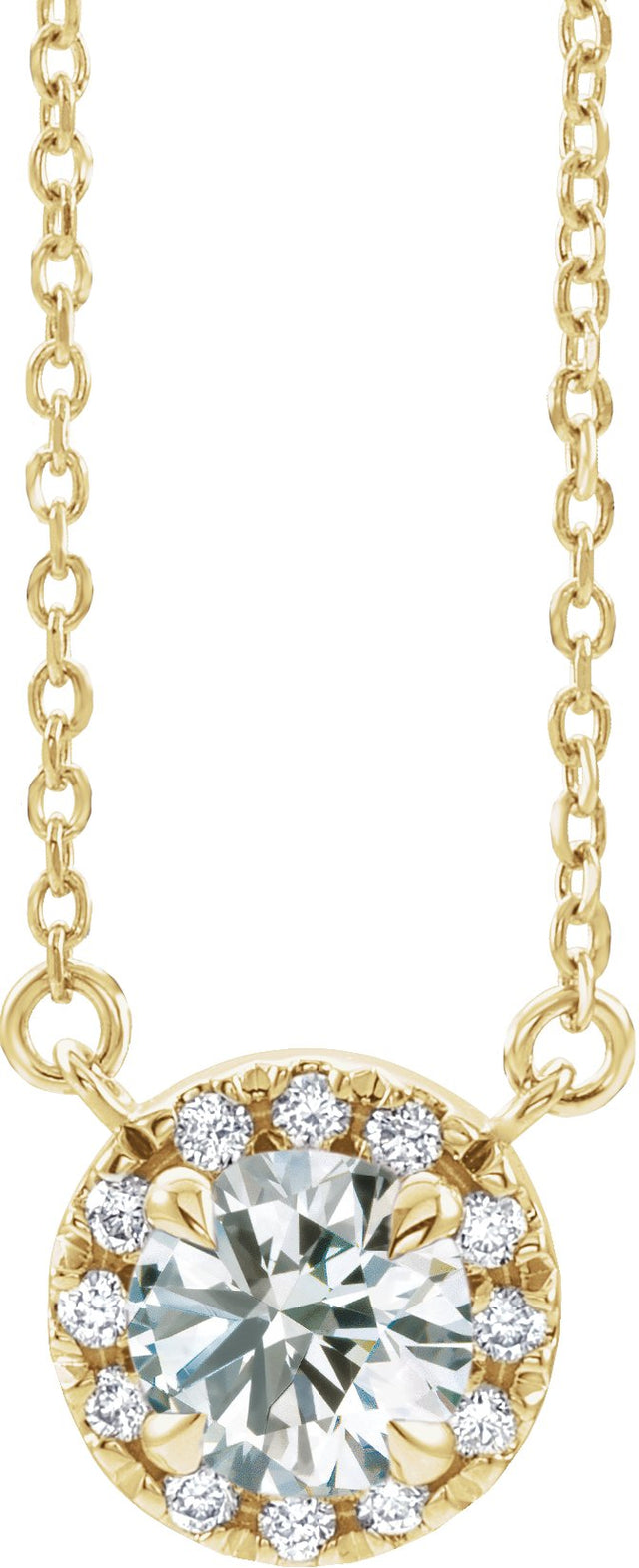 14K Gold Round Lab-Grown Diamond French-Set Halo-Style Necklace - Yellow Gold