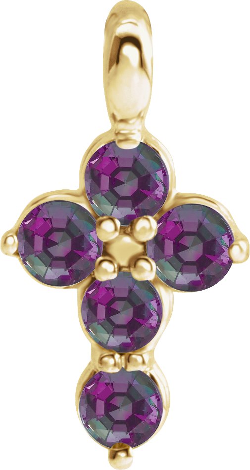 14K Gold Round Lab-Grown Alexandrite Accented Cross Necklace or Pendant - Yellow Gold