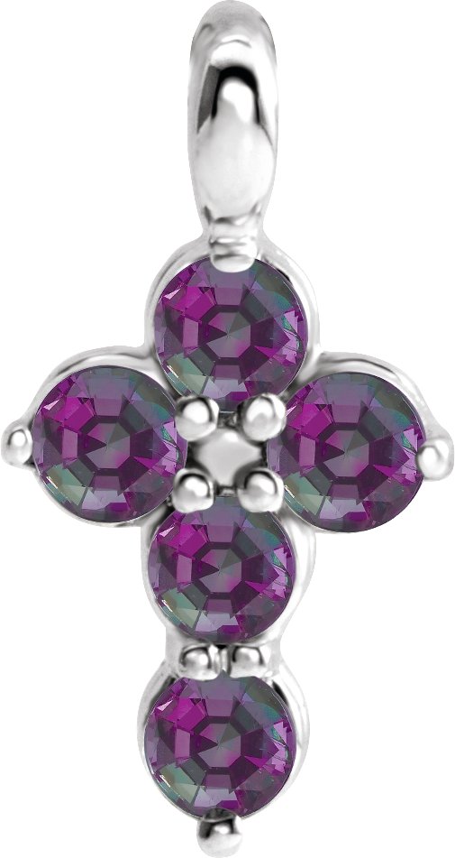 Platinum Round Natural Alexandrite Accented Cross Necklace or Pendant