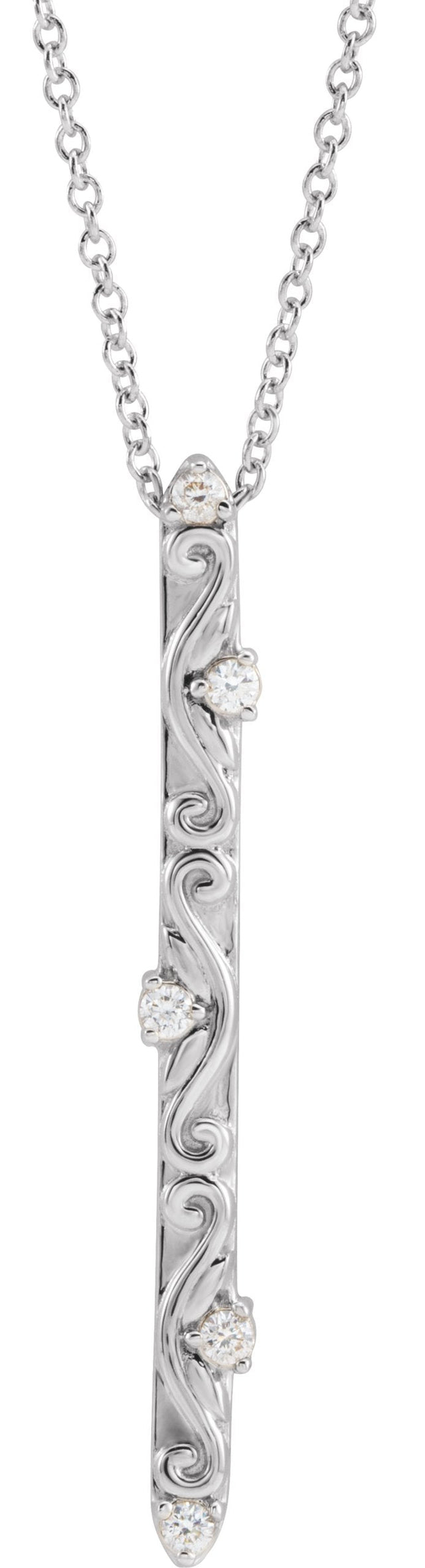 Platinum Round Natural Diamond Vintage-Inspired Bar Necklace or Pendant