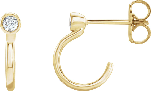 14K Gold Round Natural Diamond Bezel-Set Hoop Earrings – 2-3mm Stones - Yellow Gold