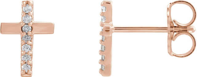 14K Gold Round Natural Diamond Accented Cross Earrings II - Rose Gold