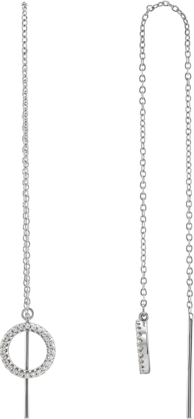 14K Gold Round Natural Diamond Geometric Threader Earrings - White Gold