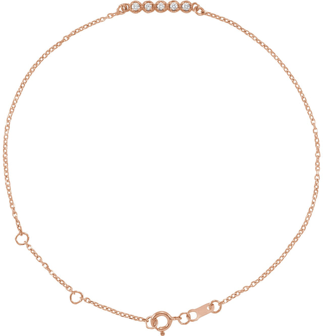 14K Gold Round Natural Diamond Accented Bar Bracelet – 12.7x2.62mm - Rose Gold