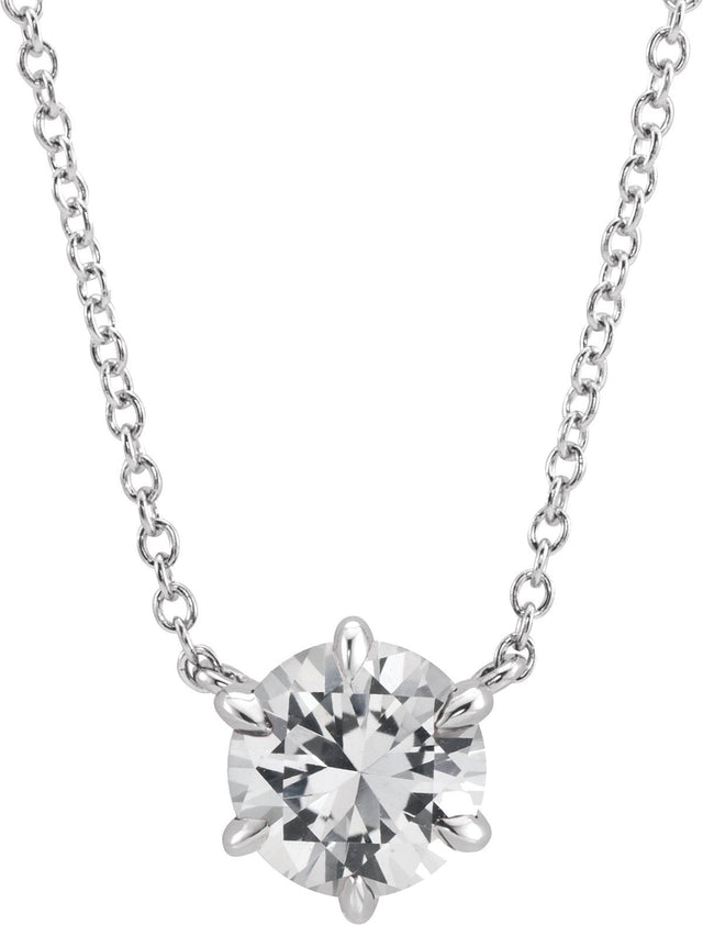 Platinum Round Natural White Sapphire Solitaire Necklace II