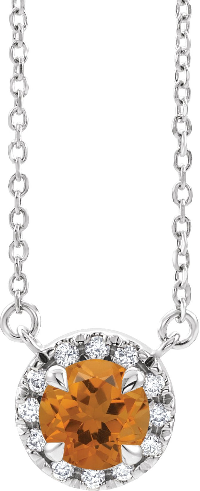 Platinum Round Natural Citrine Natural Diamond French-Set Halo-Style Necklace