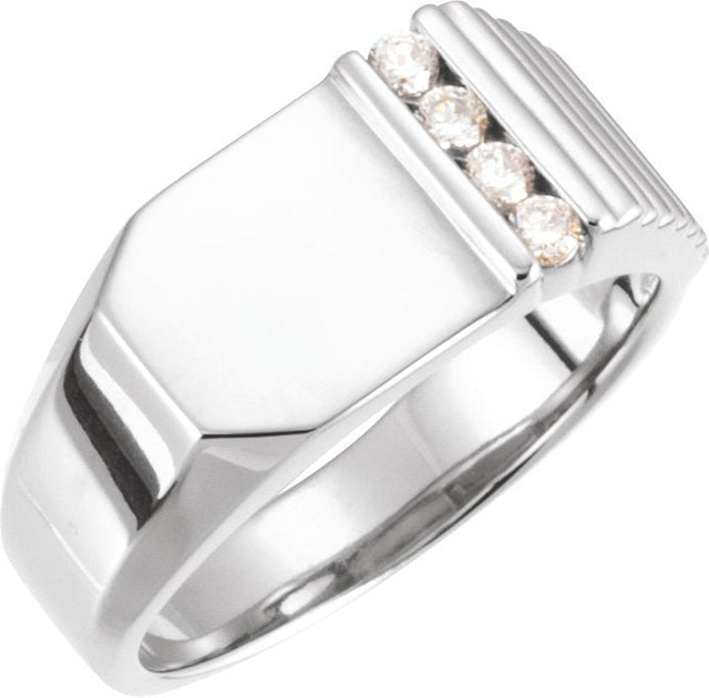 Platinum Round Natural Diamond Ring Natural Diamond Geometric Signet Ring