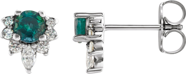 14K Gold Round Natural Alexandrite Accented Earrings - White Gold