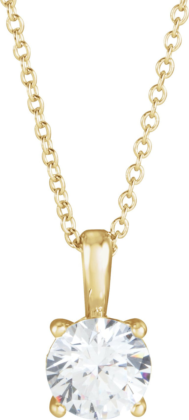 14K Gold Round Natural White Sapphire Solitaire Necklace or Pendant - Yellow Gold