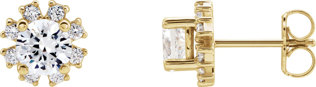 14K Gold Natural Diamond Round 4-Prong Halo-Style Earrings - Yellow Gold