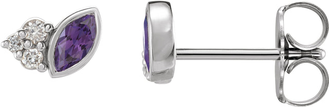 Platinum Marquise Lab-Grown Alexandrite Accented Bezel-Set Earrings