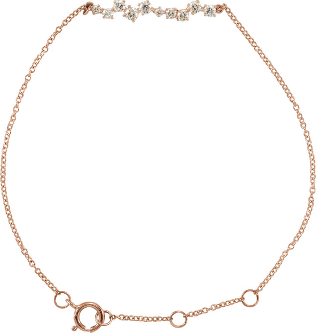14K Gold Round Natural Diamond Accented Bar Bracelet – 22.7x4mm - Rose Gold
