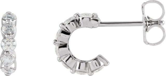 Platinum Round Natural Diamond Accented Hoop Earrings – 2-3mm Stones