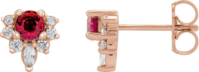 14K Gold Round Natural Ruby Accented Earrings - Rose Gold