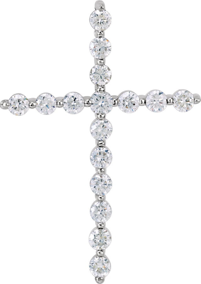 14K Gold Round Natural Diamond Cross Necklace or Pendant – up to 1 1/4 CTW - White Gold