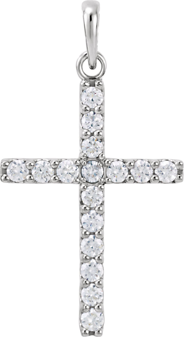 Platinum Round Natural Diamond Accented Cross Necklace or Pendant