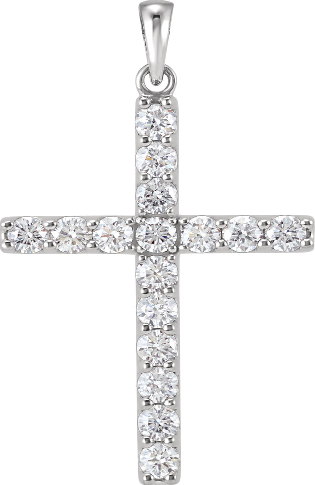 Platinum Round Natural Diamond Accented Cross Necklace or Pendant