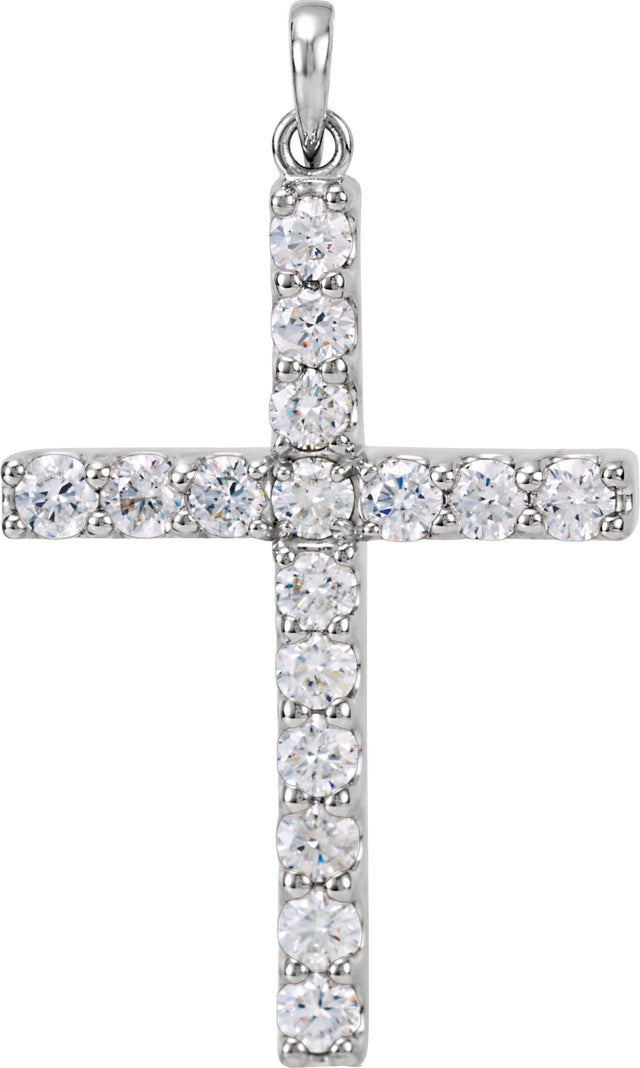 Platinum Round Natural Diamond Accented Cross Necklace or Pendant
