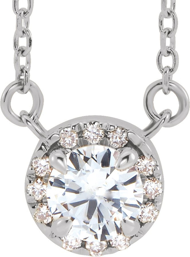 14K Gold Round Natural Diamond French-Set Halo-Style Necklace - White Gold