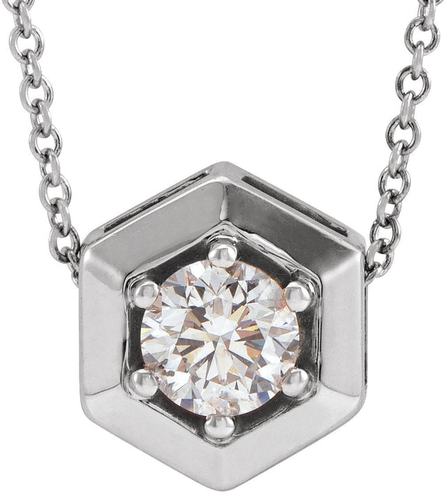 14K Gold Round Natural White Sapphire Geometric Necklace or Pendant - White Gold