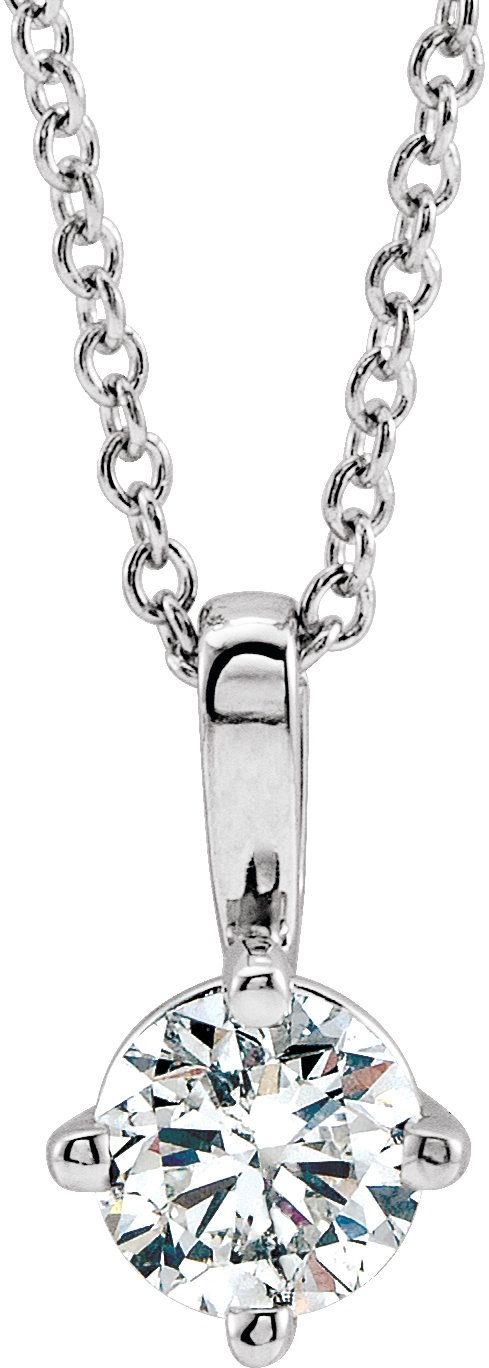 14K Gold Round Natural White Sapphire Solitaire Necklace or Pendant II - White Gold