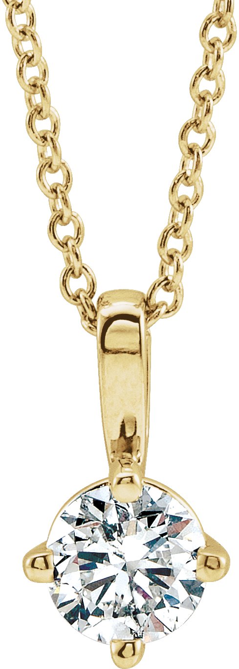 14K Gold Round Natural Diamond Solitaire Necklace or Pendant – 3.9-5.9mm Stones - Yellow Gold