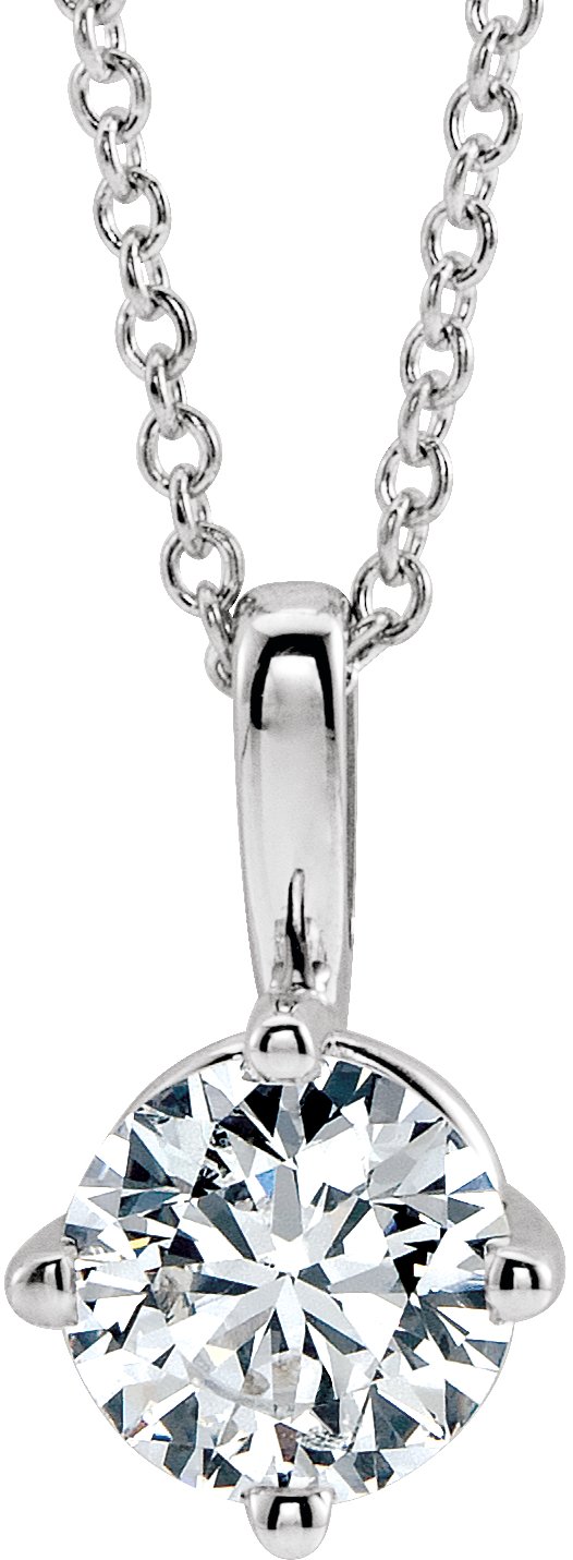 14K Gold Round Natural Diamond Solitaire Necklace or Pendant – 3.9-5.9mm Stones - White Gold