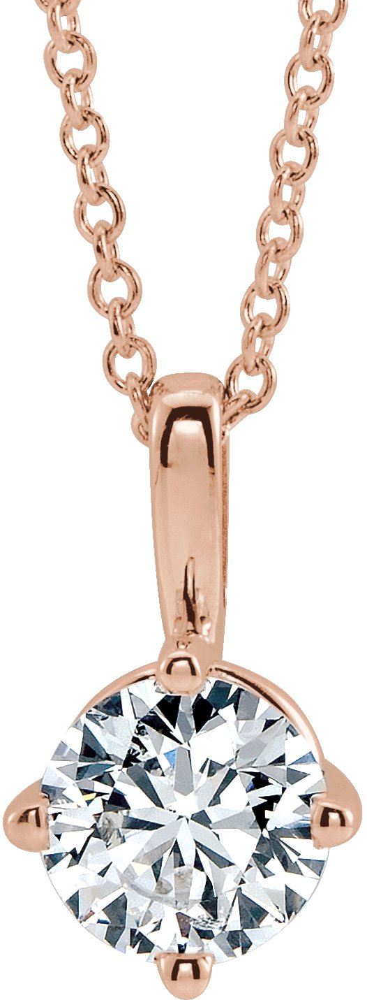 14K Gold Round Natural Diamond Solitaire Necklace or Pendant – 3.9-5.9mm Stones - Rose Gold