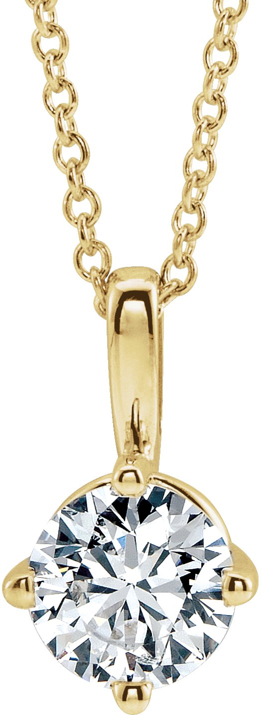 14K Gold Round Natural Diamond Solitaire Necklace or Pendant – 3.9-5.9mm Stones - Yellow Gold