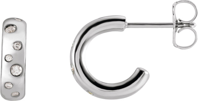Platinum Round Natural Diamond Accented Hoop Earrings II
