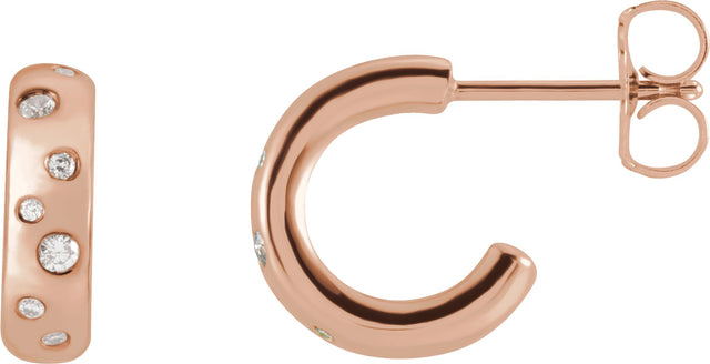 14K Gold Round Natural Diamond Accented Hoop Earrings VII - Rose Gold
