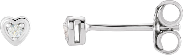 14K Gold Natural Diamond Round 3-Prong Youth Heart Earrings - White Gold