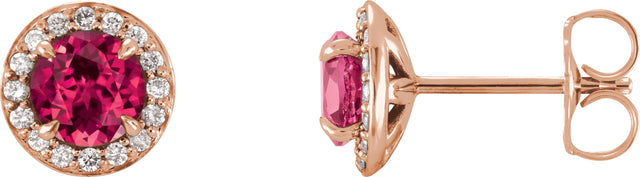 14K Gold Lab-Grown Ruby Round 4-Prong Halo-Style Earrings – 3.5-5mm Stones - Rose Gold