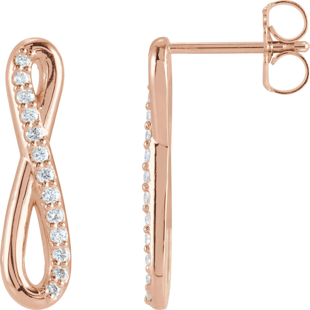 14K Gold Round Natural Diamond Infinity-Inspired Earrings II - Rose Gold