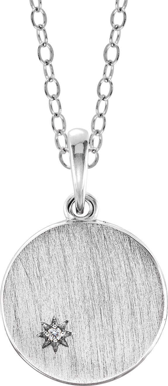 Platinum Round Natural Diamond Engravable Starburst Necklace or Pendant