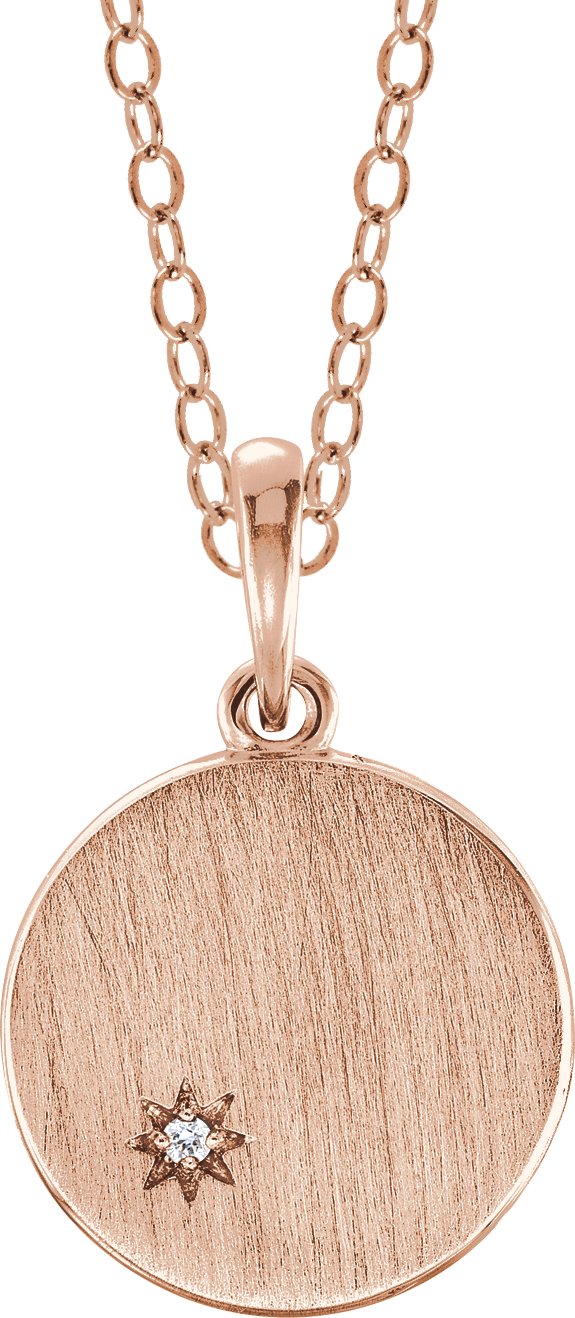14K Gold Round Natural Diamond Engravable Starburst Necklace or Pendant - Rose Gold