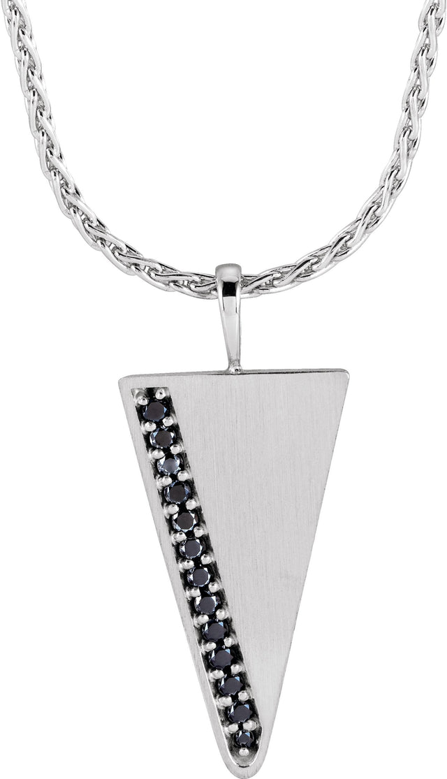 14K Gold Natural Black Diamond Triangle Necklace or Pendant - White Gold