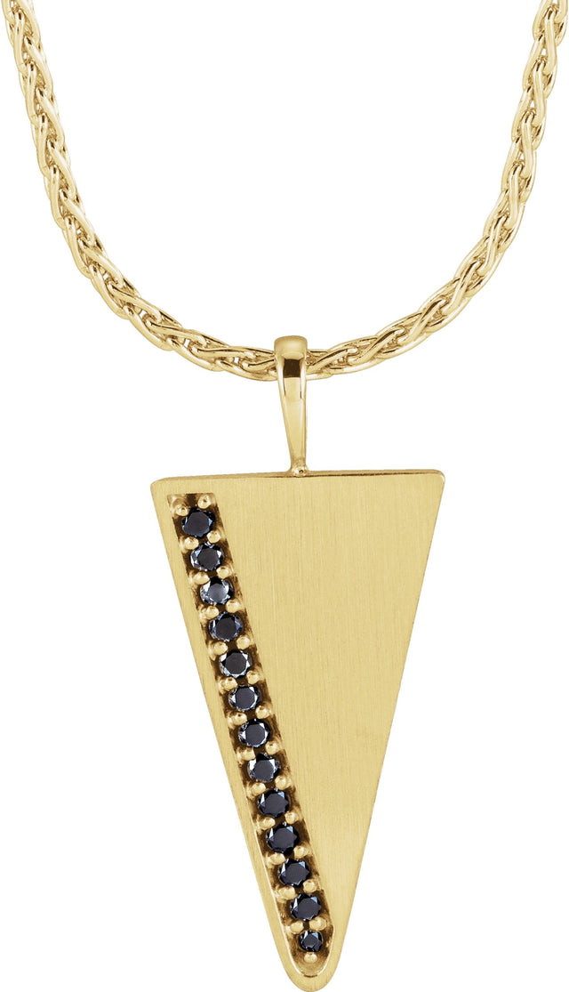 14K Gold Natural Black Diamond Triangle Necklace or Pendant - Yellow Gold