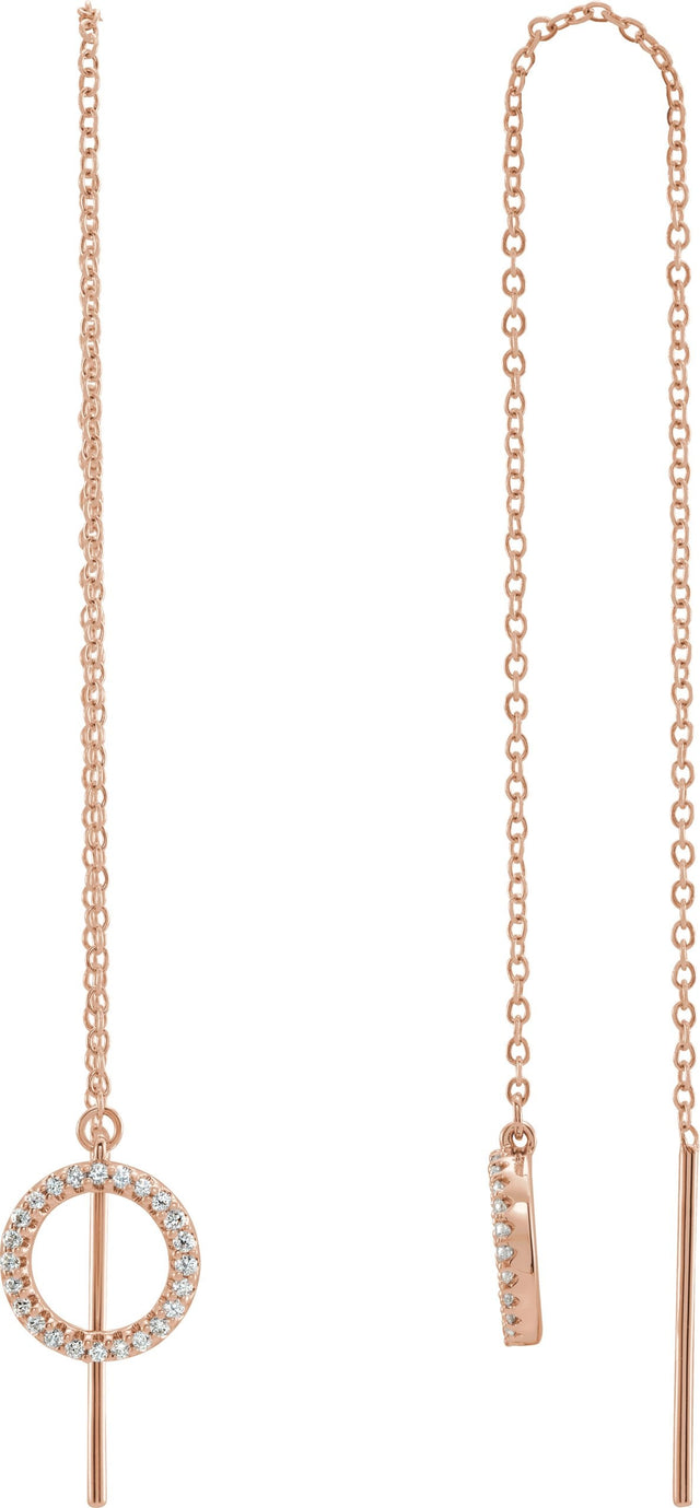 14K Gold Round Natural Diamond Geometric Threader Earrings - Rose Gold
