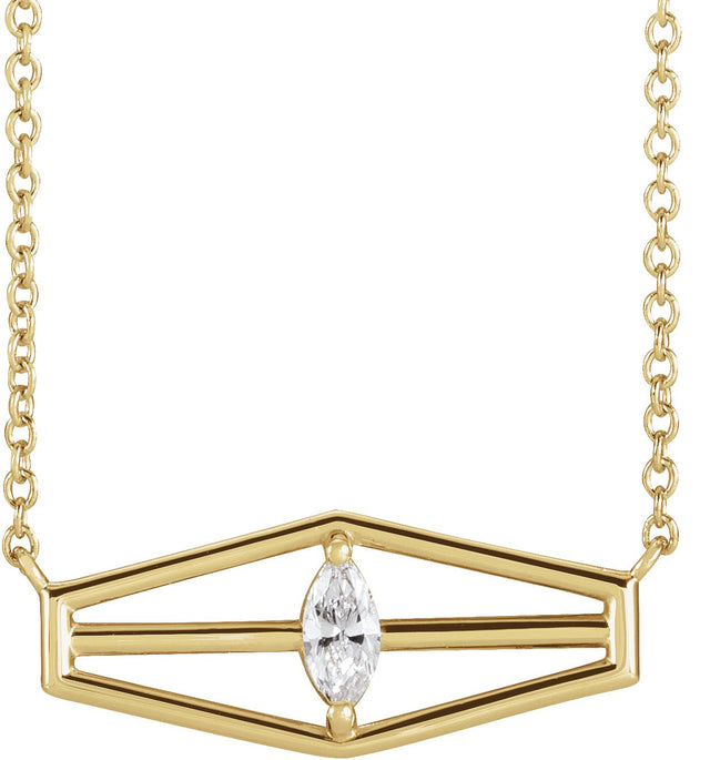 14K Gold Marquise Natural Diamond Geometric Necklace - Yellow Gold