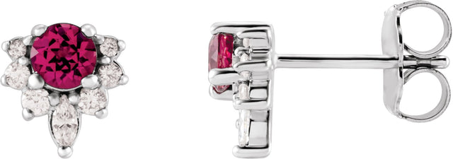 14K Gold Round Natural Pink Tourmaline Accented Earrings - White Gold