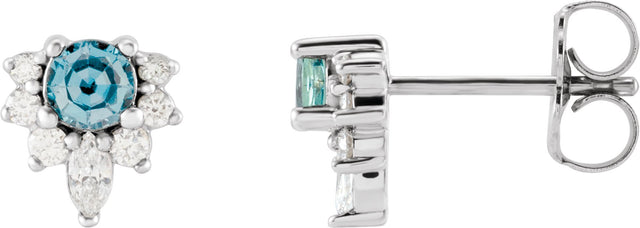 Platinum Round Natural Aquamarine Accented Earrings