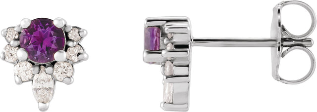 14K Gold Round Natural Amethyst Accented Earrings - White Gold