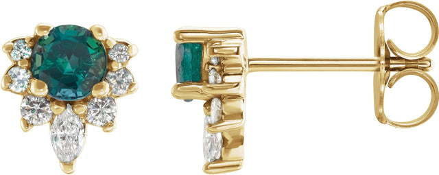 14K Gold Round Natural Alexandrite Accented Earrings - Yellow Gold