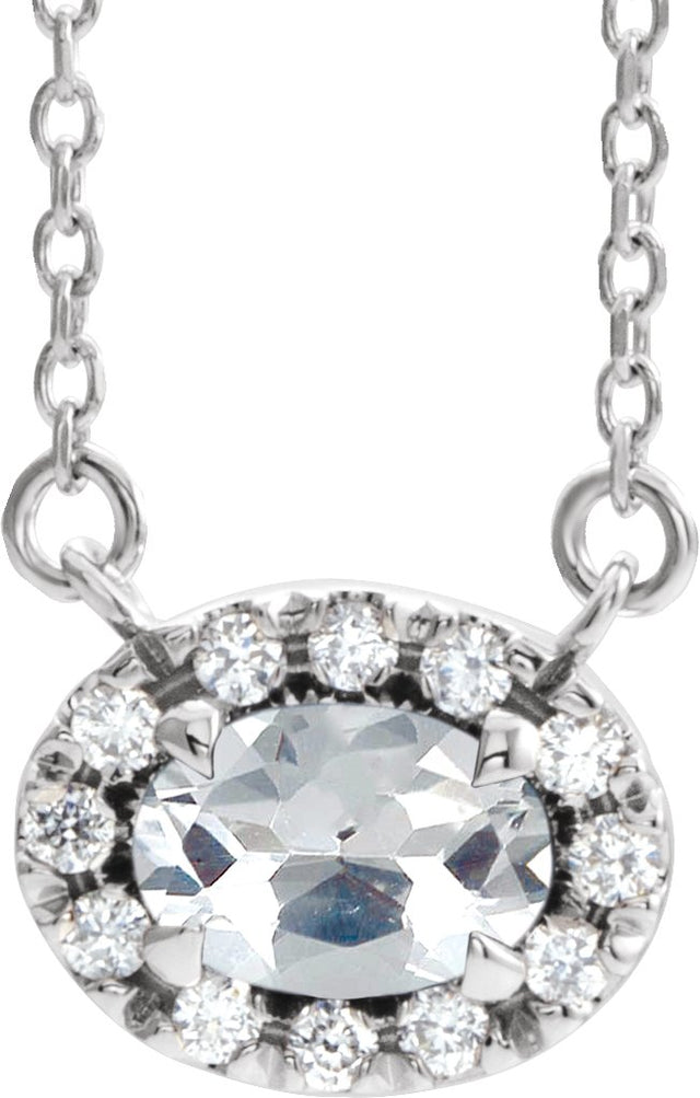 14K Gold Oval Natural Diamond French-Set Halo-Style Necklace - White Gold
